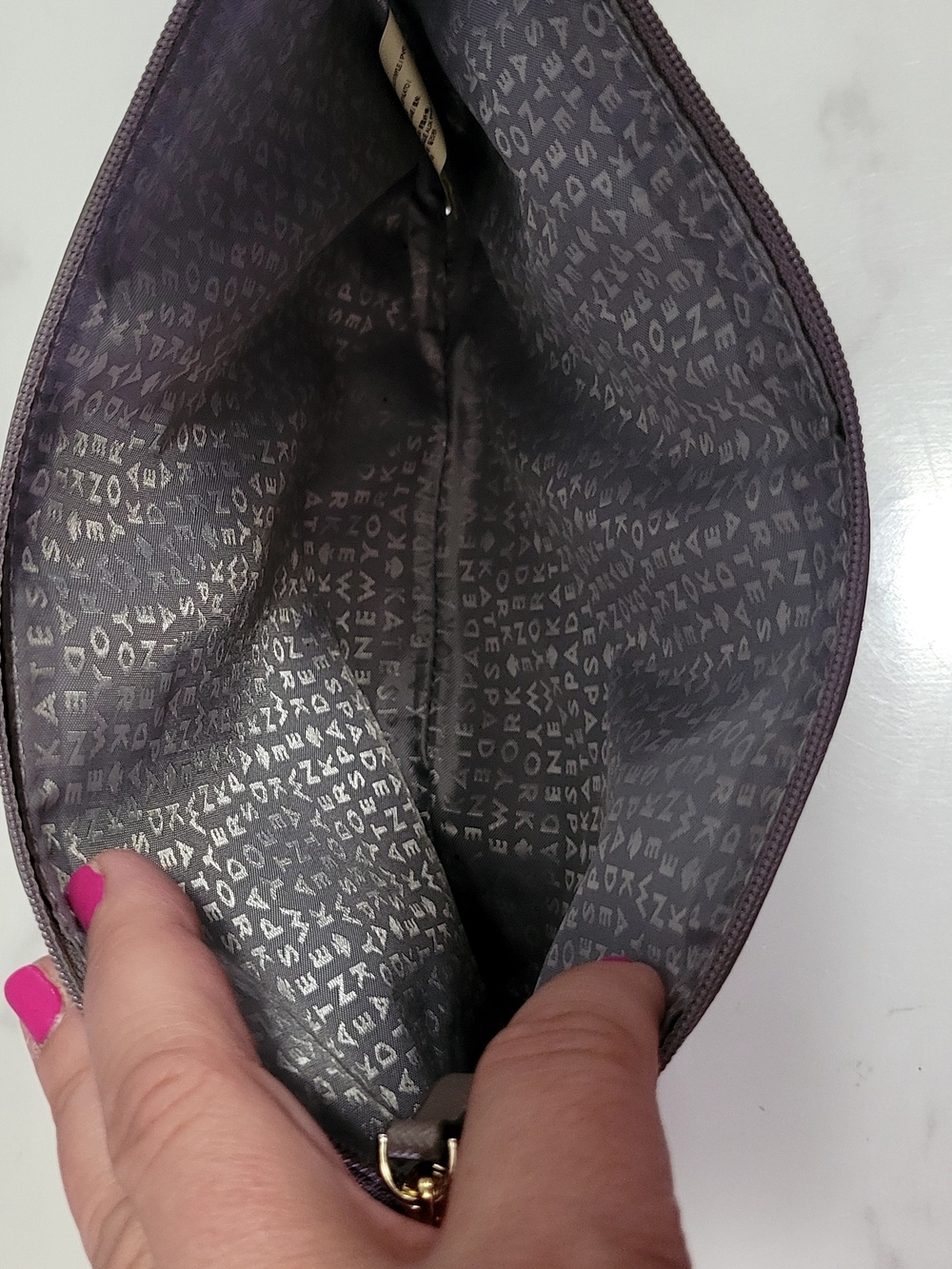 Kate Spade Glitter Trim Saffiano Leather Clutch - Mauve - Picture 6 of 8